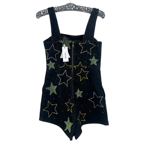 NWT Nasty Gal rhinestone star denim romper sz 4 - Picture 5 of 6